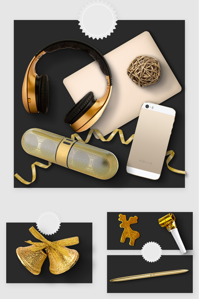 耳机音响手机金色智能贴图PSD素材