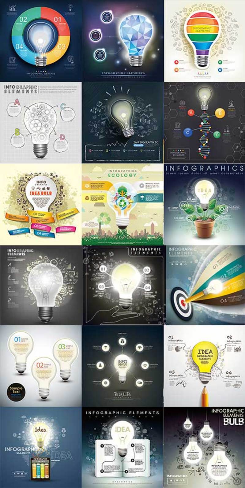 灯泡与商务图表矢量素材