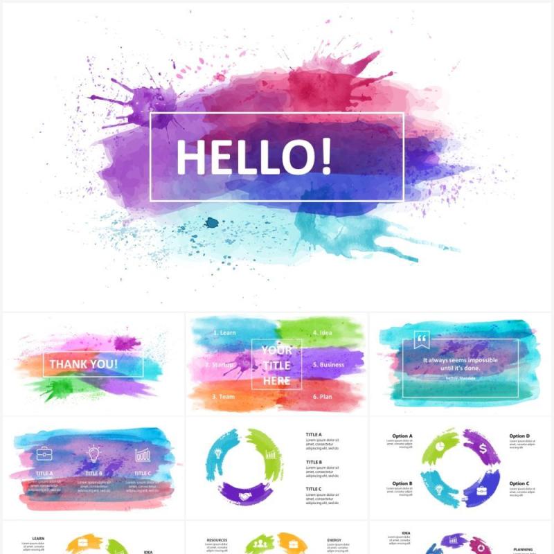彩色创意水彩信息图表PPT素材元素Watercolor
