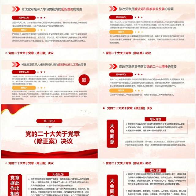 红色二十大党章的30个重要修改专题党课PPT模板 红色二十大党章的30个重要修改专题党课PPT模板