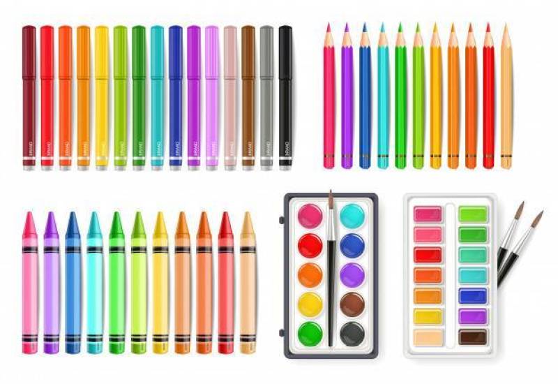 Colorful watercolor palette tools