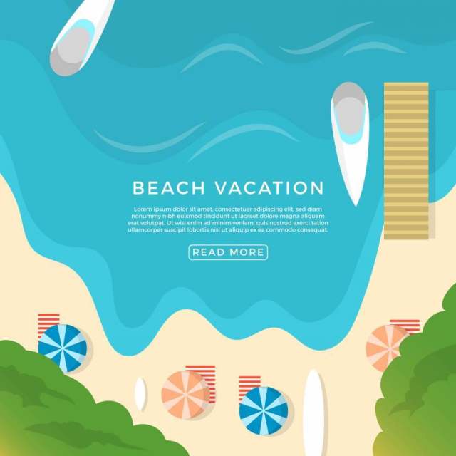平坦的海滩度假矢量图