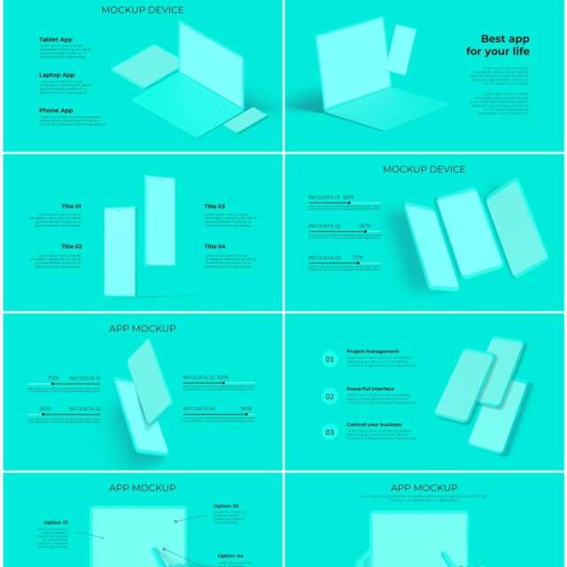 绿色系手机电脑设备实体模型PPT元素素材Devices blue