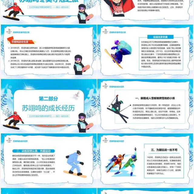蓝色卡通学习奥运冠军苏翊鸣PPT模板 蓝色卡通学习奥运冠军苏翊鸣PPT模板