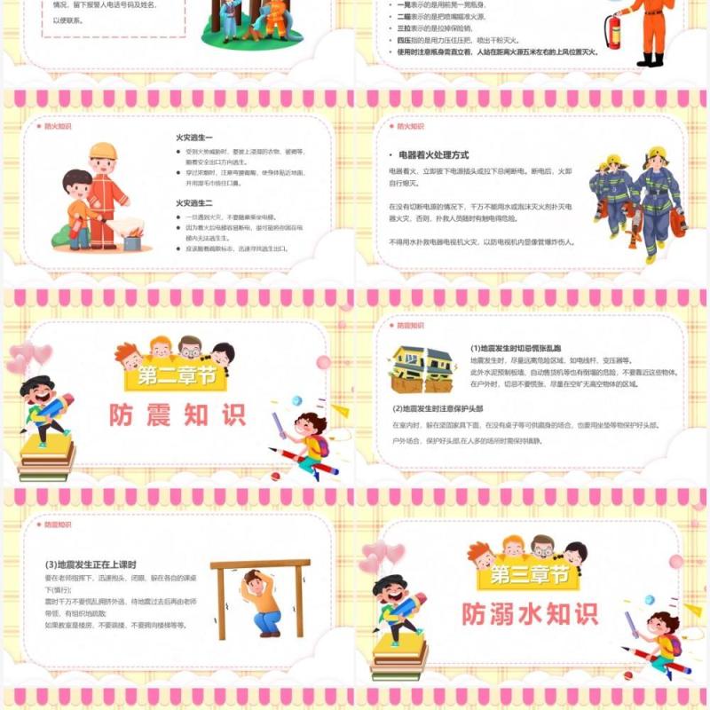 黄色卡通儿童安全教育日宣传PPT模板