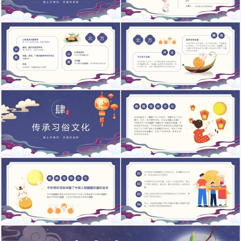紫色中国风中秋节习俗PPT模板