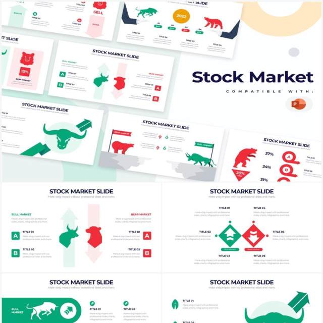 绿色红色股票市场牛市牛头PPT插画图表素材Stock Market Powerpoint Infographics 绿色红色股票市场牛市牛头PPT插画图表素材Stock Market Powerpoint Infographics