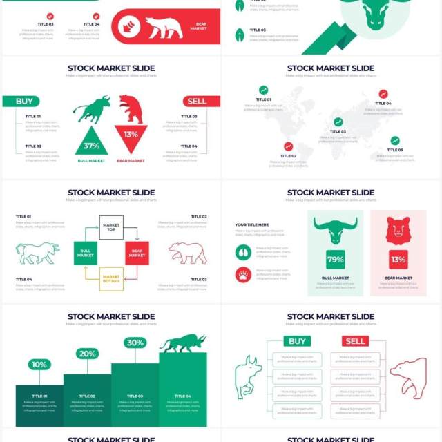 绿色红色股票市场牛市牛头PPT插画图表素材Stock Market Powerpoint Infographics 绿色红色股票市场牛市牛头PPT插画图表素材Stock Market Powerpoint Infographics