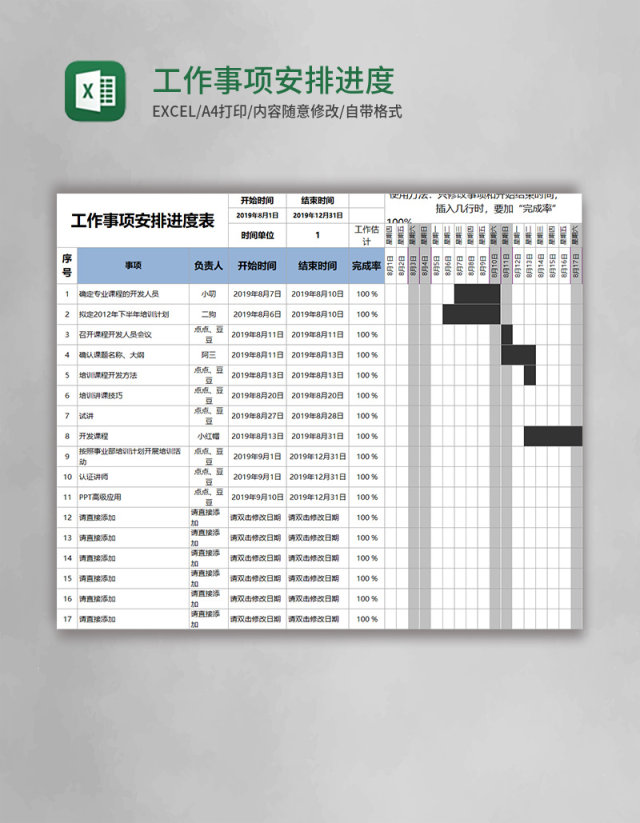 工作事项安排进度表excel模板