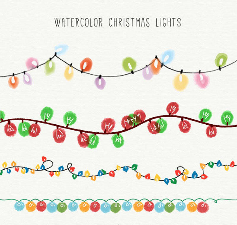 水彩绘圣诞彩灯串