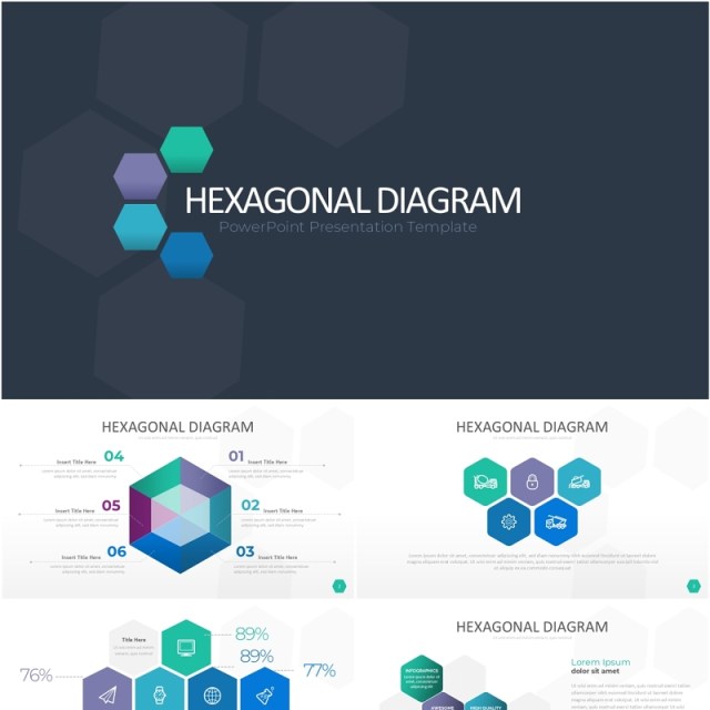 六边形信息图PPT模板素材Wide Light Hexagonal Infographic