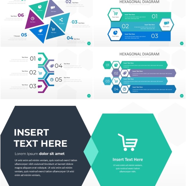 六边形信息图PPT模板素材Wide Light Hexagonal Infographic