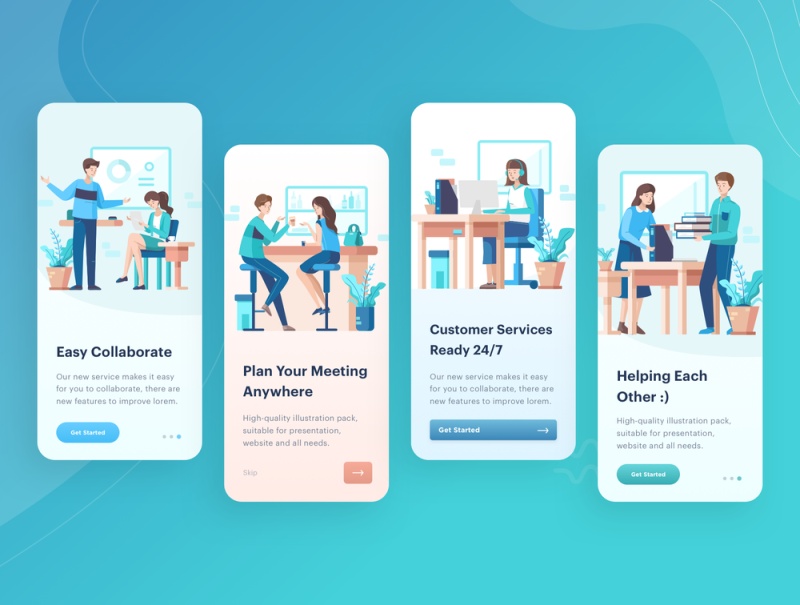 启动插图包包含10个插图，这些插图具有解释工作活动的独特场景。，Larissa：工作图