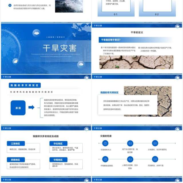 蓝色简约风人教版高二地理课件气象灾害PPT模板