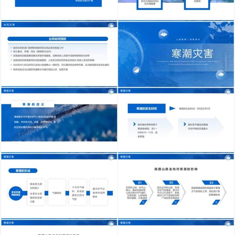 蓝色简约风人教版高二地理课件气象灾害PPT模板
