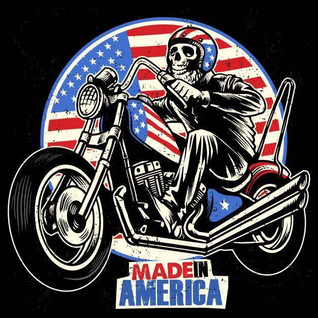 头骨骑美国国旗画摩托车