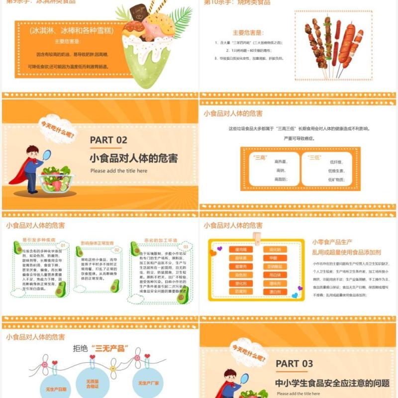 橙色卡通食品安全教育PPT模板