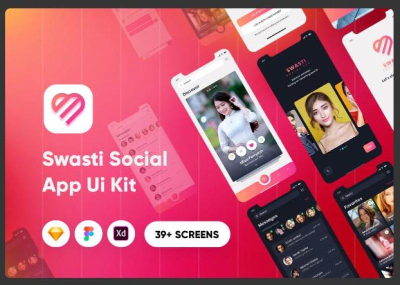 社交应用程序Ui工具包草图模板Swasti - Social App Ui Kit Sketch Template