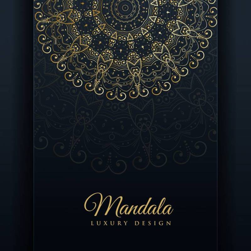 豪华观赏曼荼罗设计背景在金色的颜色