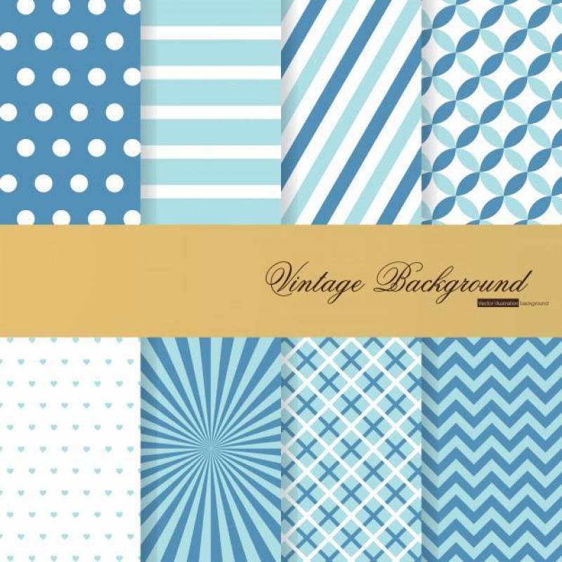 Collection of 8 blue color backgrounds in vintage style