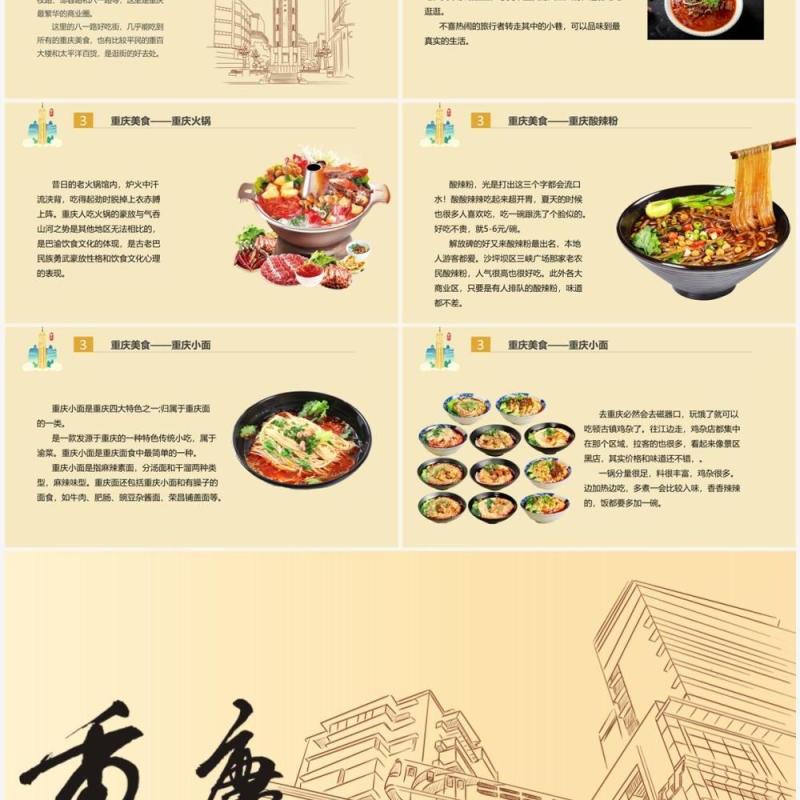黄色简约重庆风景美食介绍PPT模板