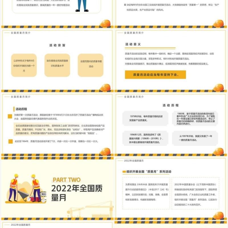 黄色卡通风全国质量月活动宣传PPT模板