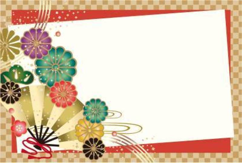 扇子和菊花的日式卡片