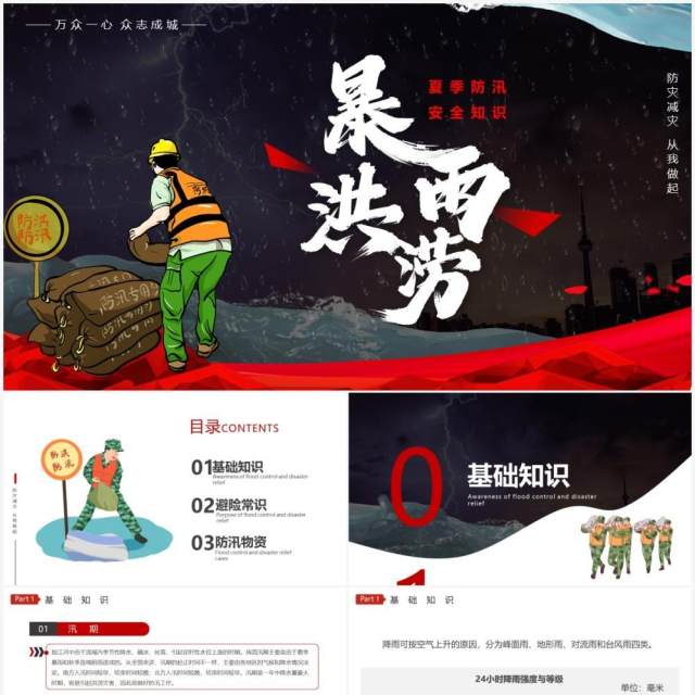 红色简约风夏季防汛安全知识培训PPT模板 红色简约风夏季防汛安全知识培训PPT模板