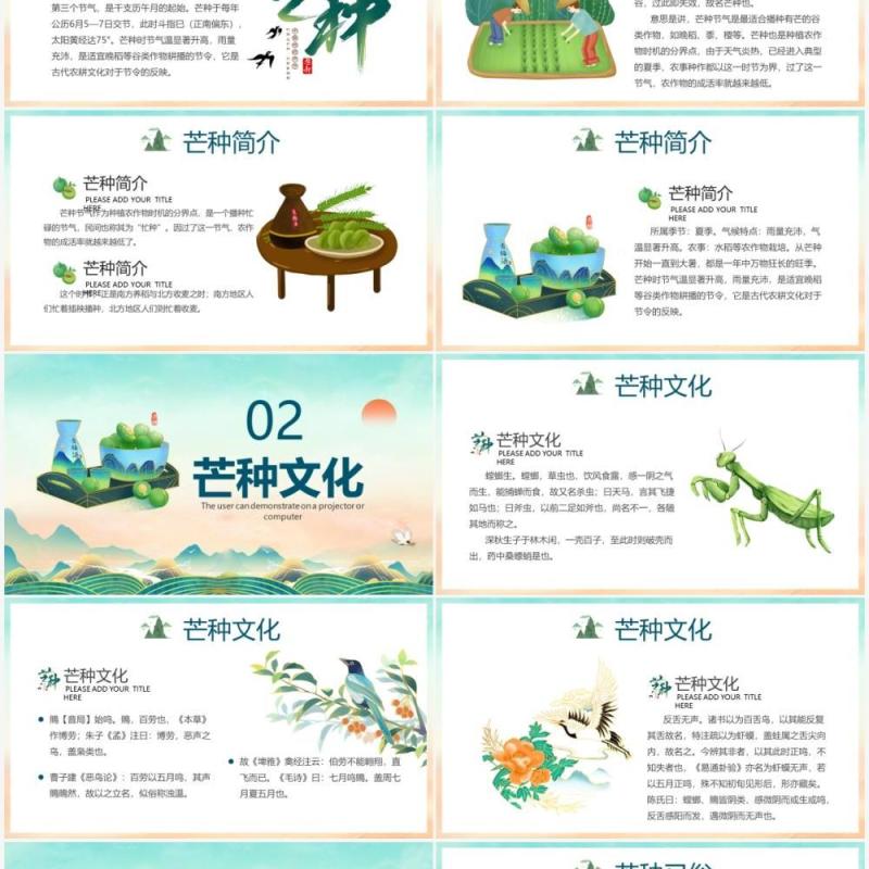 蓝色卡通风中国传统二十四节气芒种PPT模板