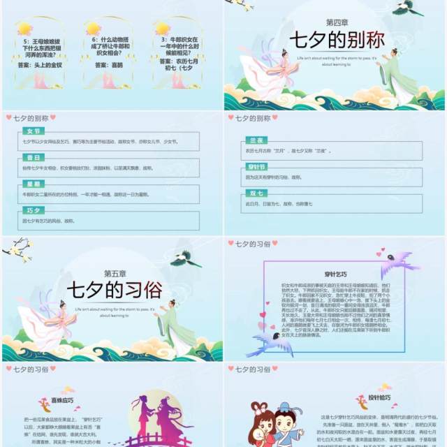 蓝色中国风浪漫七夕节日介绍通用PPT模板 蓝色中国风浪漫七夕节日介绍通用PPT模板