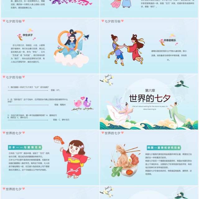 蓝色中国风浪漫七夕节日介绍通用PPT模板 蓝色中国风浪漫七夕节日介绍通用PPT模板