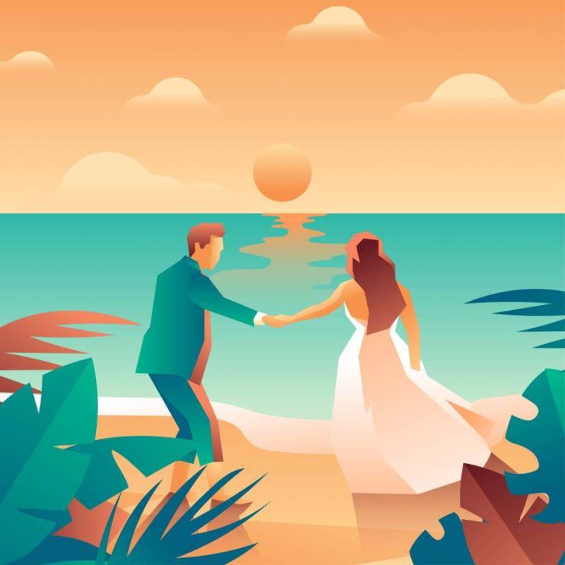 海滩婚礼元素矢量
