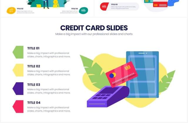 扁平风创意插画金融服务信用卡PPT模板Credit Card Powerpoint Infographics