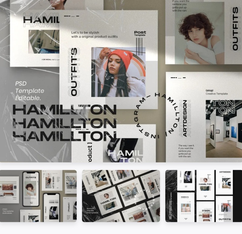 移动端服装都市时尚广告设计淘宝主图PSD素材Hamilton Pack 1- Urban Fashion Instagram + stories