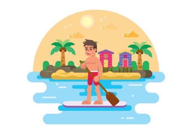 人站起来在Paddleboard例证 人站起来在Paddleboard例证