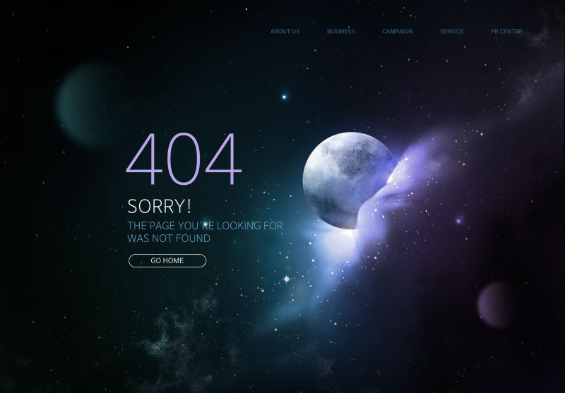 星空宇宙星球网页404错误页面PSD模板04