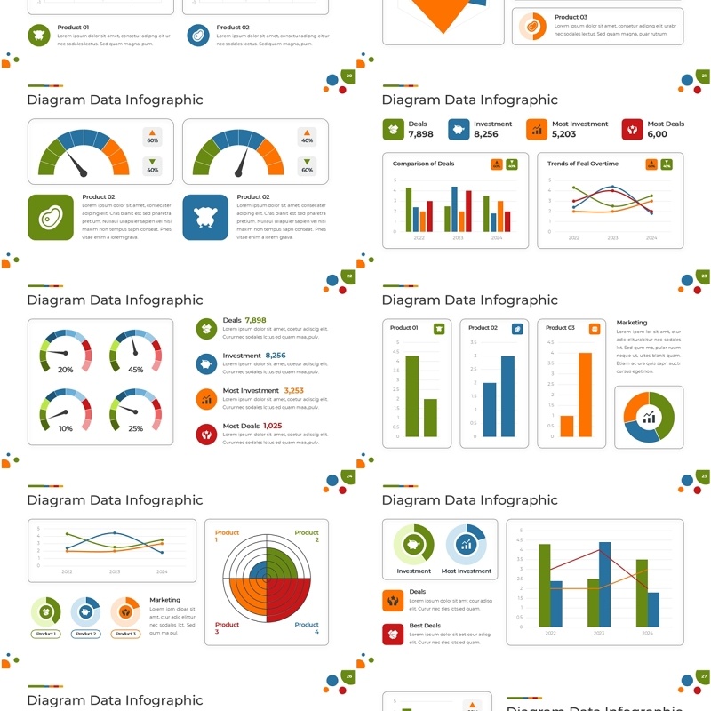 多彩数据图表信息图宽屏PPT模板Widescreen - Multicolor 2 Light