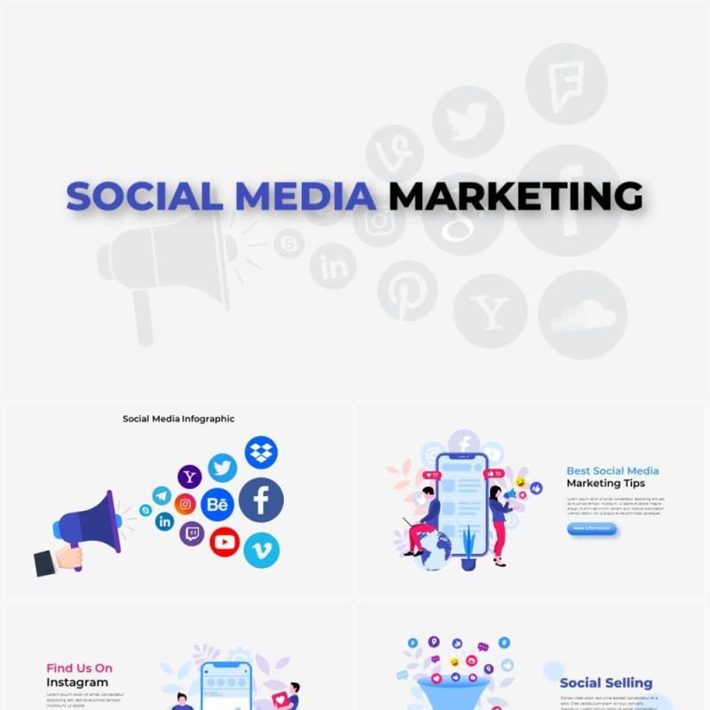 彩色社交媒体信息图形PPT元素Social Media