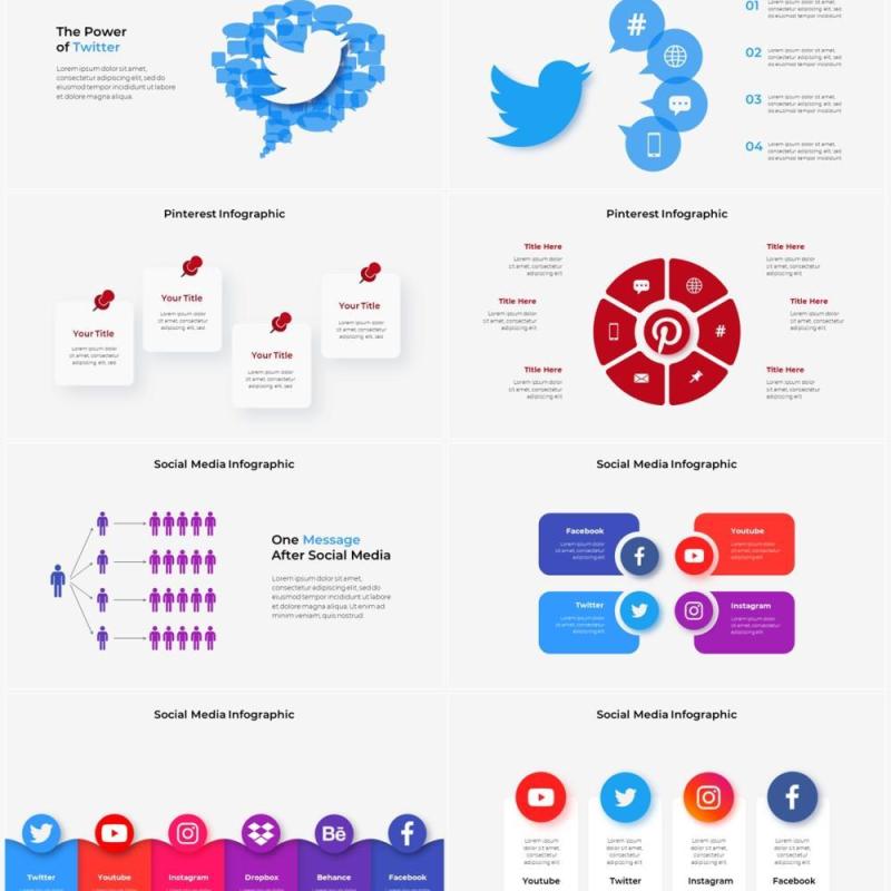 彩色社交媒体信息图形PPT元素Social Media