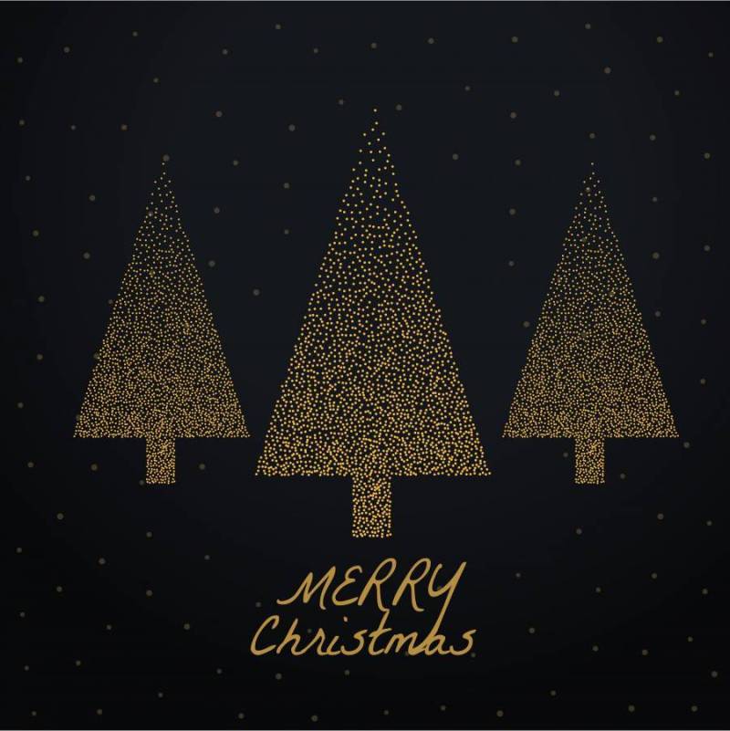 时尚圣诞树用黑色背景上的金点