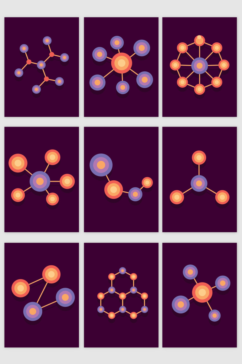 科技线条彩色分子结构矢量素材