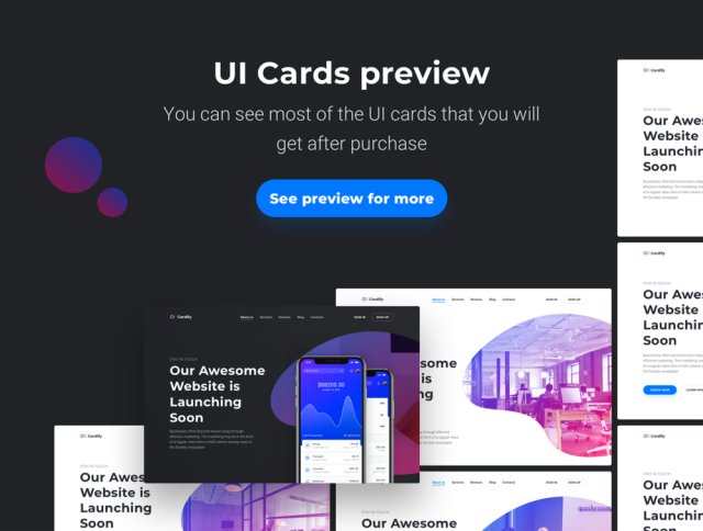 用于设计下一个登录页面的272 UI卡，Cardify Startup UI Kit
