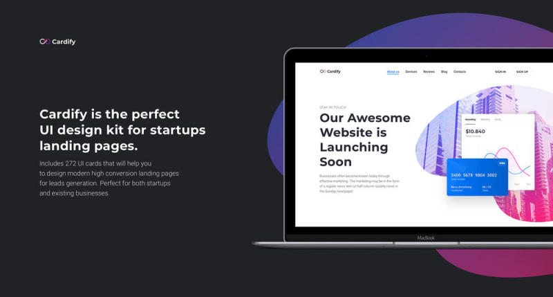 用于设计下一个登录页面的272 UI卡，Cardify Startup UI Kit