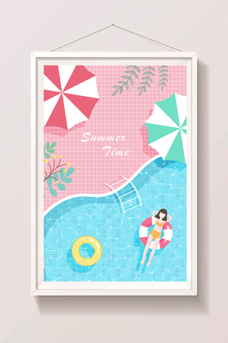 唯美小清新文艺简约暑期生活泳池游泳插画
