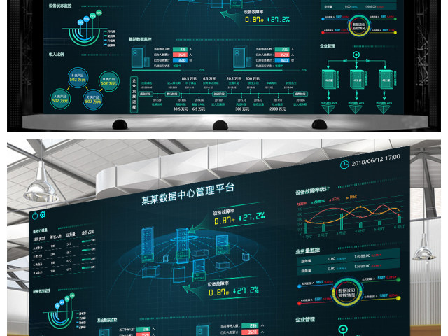 原创科技可视化信息数据监控大屏背景模板-版权可商用