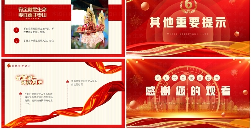 红色商务风元旦假期安全教育PPT模板