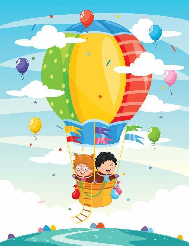乘坐热空气气球的孩子的例证