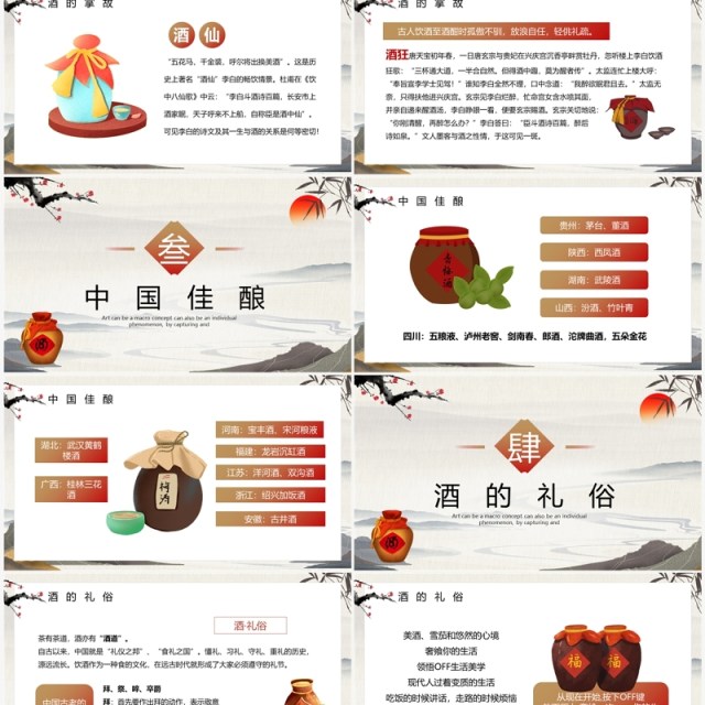 棕色淡雅中国风中国酒文化PPT模板 棕色淡雅中国风中国酒文化PPT模板