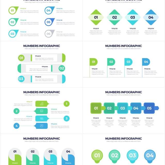 简洁创意数字图形并列关系PPT信息图形素材Numbers Powerpoint Infographics