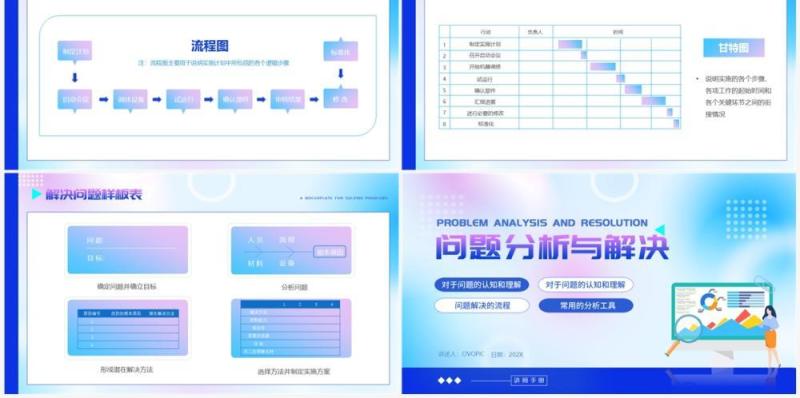 蓝色渐变插画风问题分析与解决PPT模版
